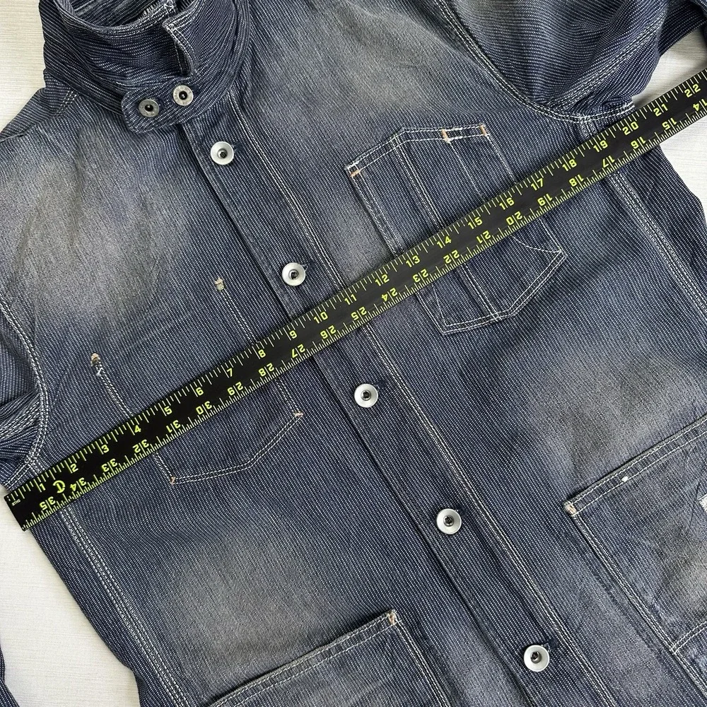 Diesel Railroad Stripe Denim Jacket Sanforized Chinstrap Men Medium Western Fade